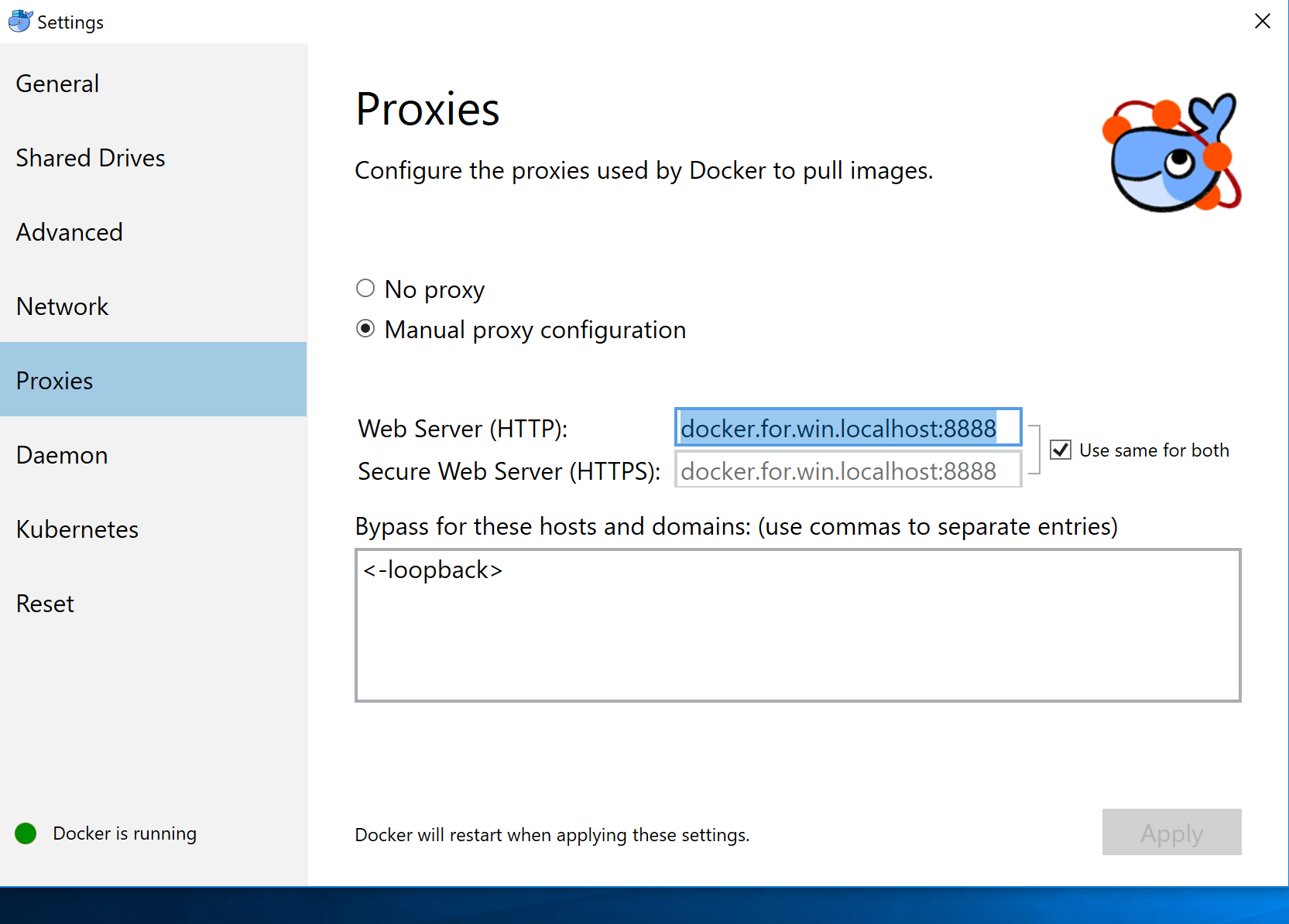 Manual Proxy Configuration Docker